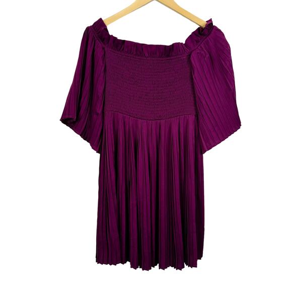 Ali & Jay Le Flirt Off the Shoulder Pleated Magenta Mini Dress NWT - Picture 4 of 15